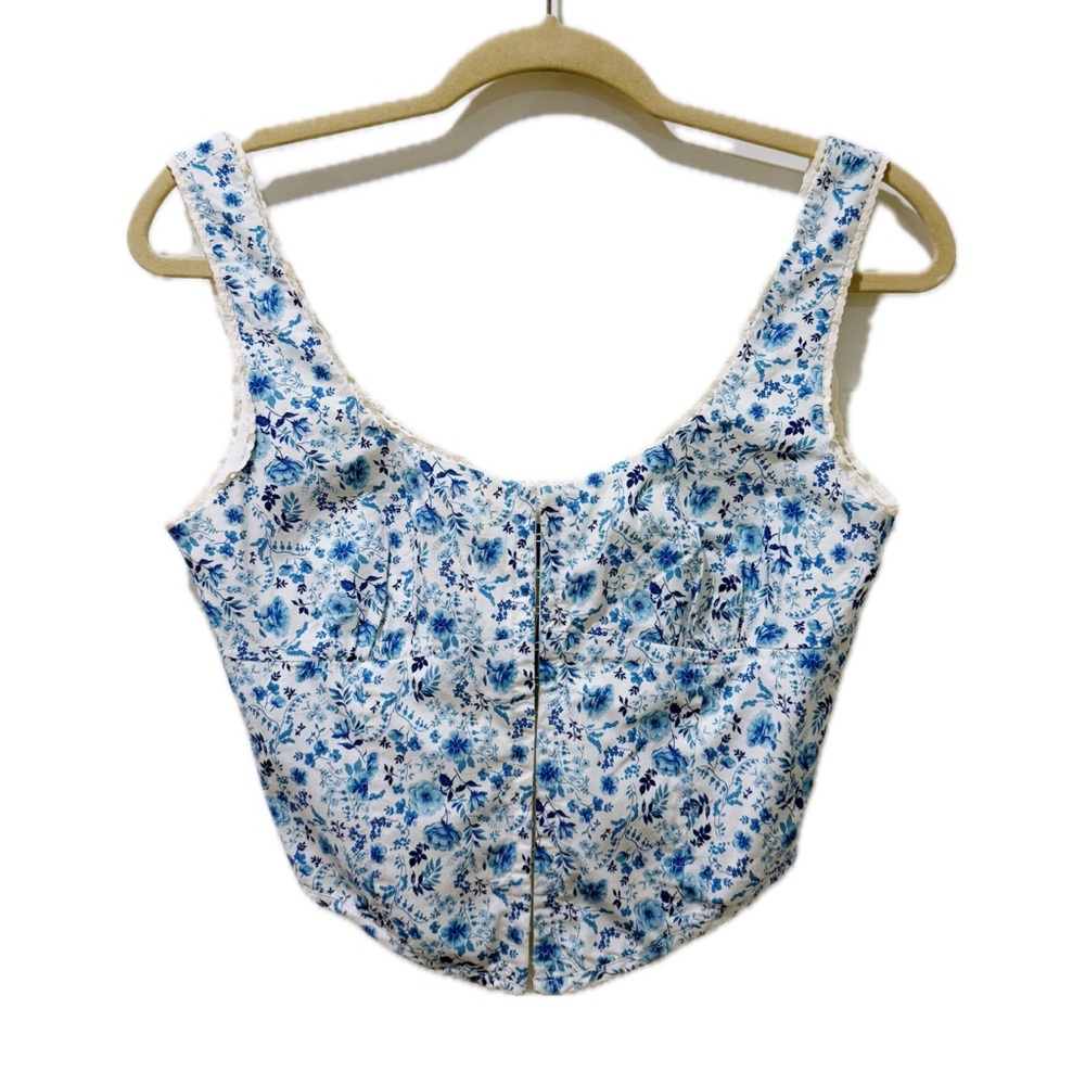 Cotton Candy LA Corset Tank In Blue Floral